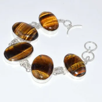 

Tiger Eye Bracelet Silver Overlay over Copper , 22.2 cm, B3523