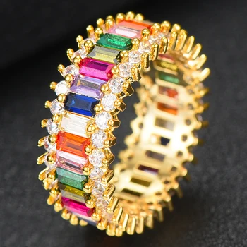 

GODKI Rainbow Color Luxury Party Statement Stack Rings For Women Wedding Cubic Ziron CZ Wedding Dubai Bridal Finger Ring 2019