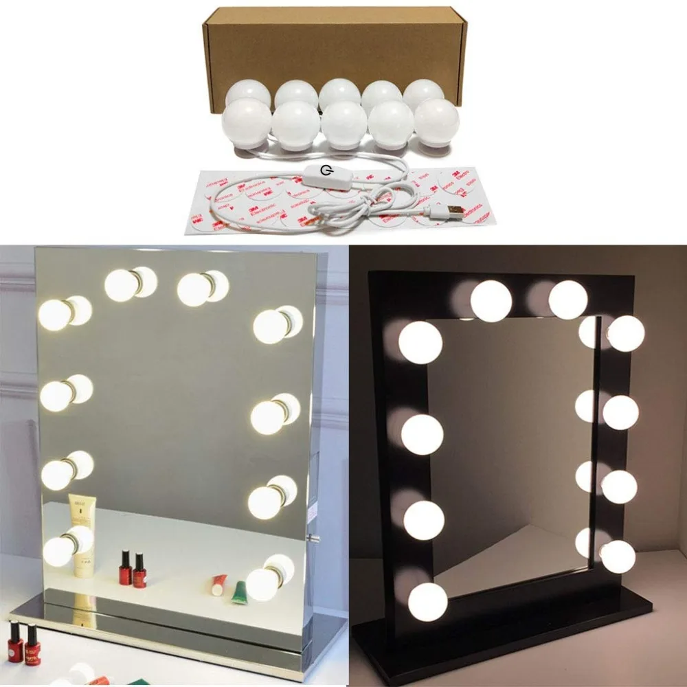 Голливудский стиль туалетный зеркальный светильник s макияж туалетный светильник комплект с 10 косметическими туалетными лампочками USB питание в гардеробной