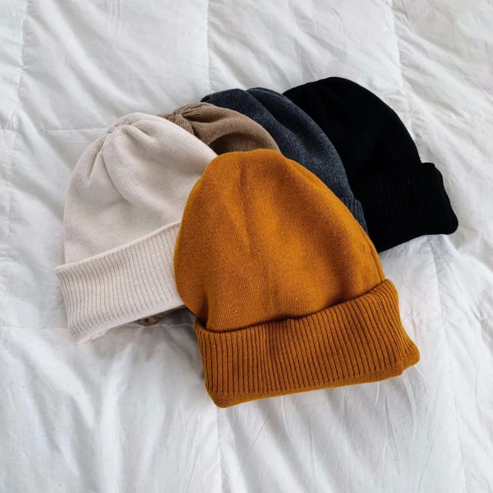 Зимние толстые вязаные шапки, шапки унисекс, одноцветные теплые вязаные шапочки Skullies Beanies, двухслойные