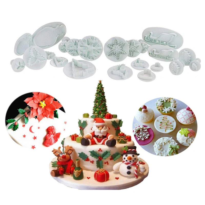 

Cookie Plunger Cutters Set Fondant Cutters and Molds for Cupcake Cake Topper Decorating Tools Xams Party Decoration 22pcs