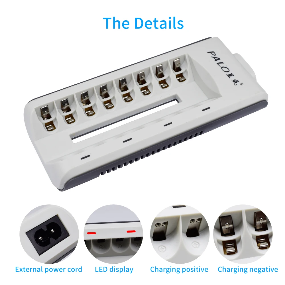 PALO Quick Charger 8 Slots smart battery charger for AAA AA rechargeable battery 1.2V NI-MH NI-CD AA AAA rechargeable batteries PALO Quick Charger 8 Slots smart battery charger for AAA AA rechargeable battery 1.2V NI-MH NI-CD AA AAA rechargeable batteries