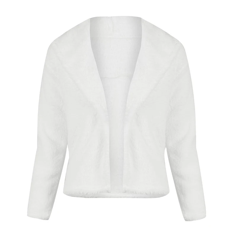Женская куртка и пальто из искусственного меха, однотонная пушистая открытая передняя шаль с воротником из искусственного меха, пальто с длинным рукавом, тонкая крутая теплая уличная одежда - Цвет: Белый