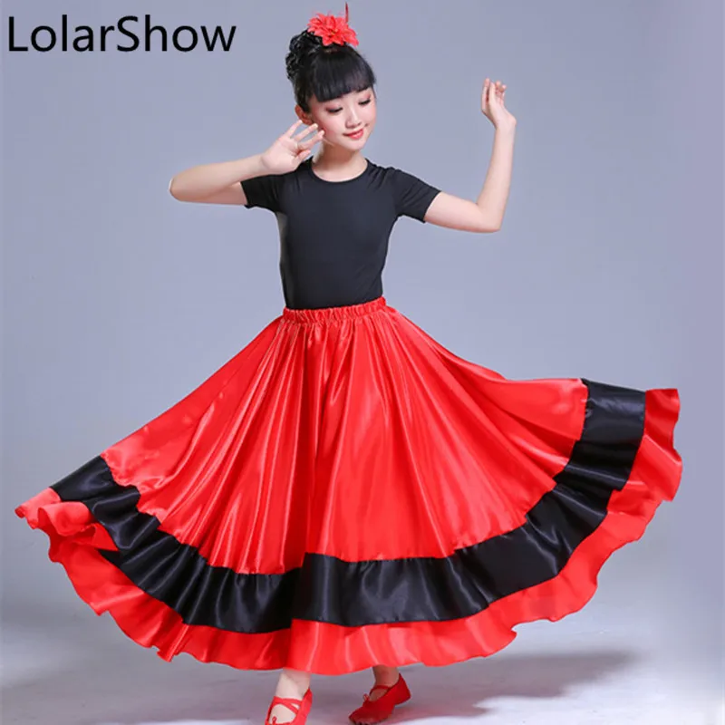 

Spanish Costume Girl Red Long Flamenco Skirt Ballroom Dance Skirt for Kids Girl Belly Dance Skirt for Children
