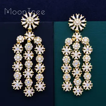 

MoonTree 32mm Luxury Delicate Flower Full Micro Cubic Zirconia Paved Wedding Party Fashion Jewelry Earrings For Women