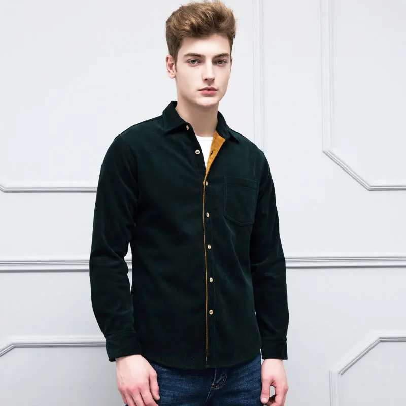 Plus Size 4xl Autumn/winter Warm Quality 100%cotton Corduroy long sleeved button collar smart casual shirts for men comfortable