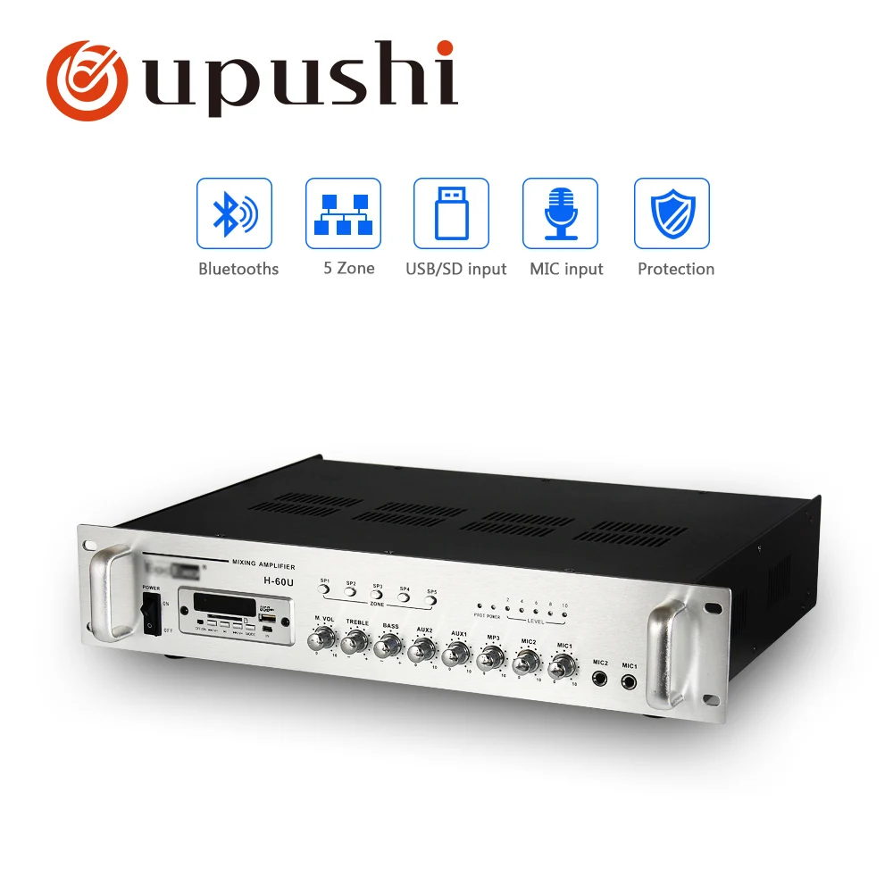 Oupushi bluetooth home amplifier 60w 120w 180w 240w 360w 500w pa amplifier 5 zone usb audio