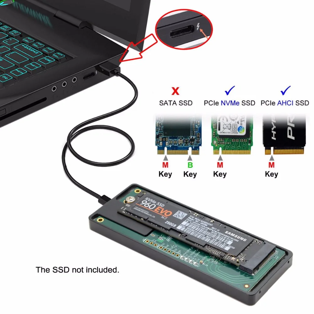 Thunderbolt 3 для PCI Express PCI-E для NVME NGFF M-key AHCI SSD чехол для конвертации картриджа