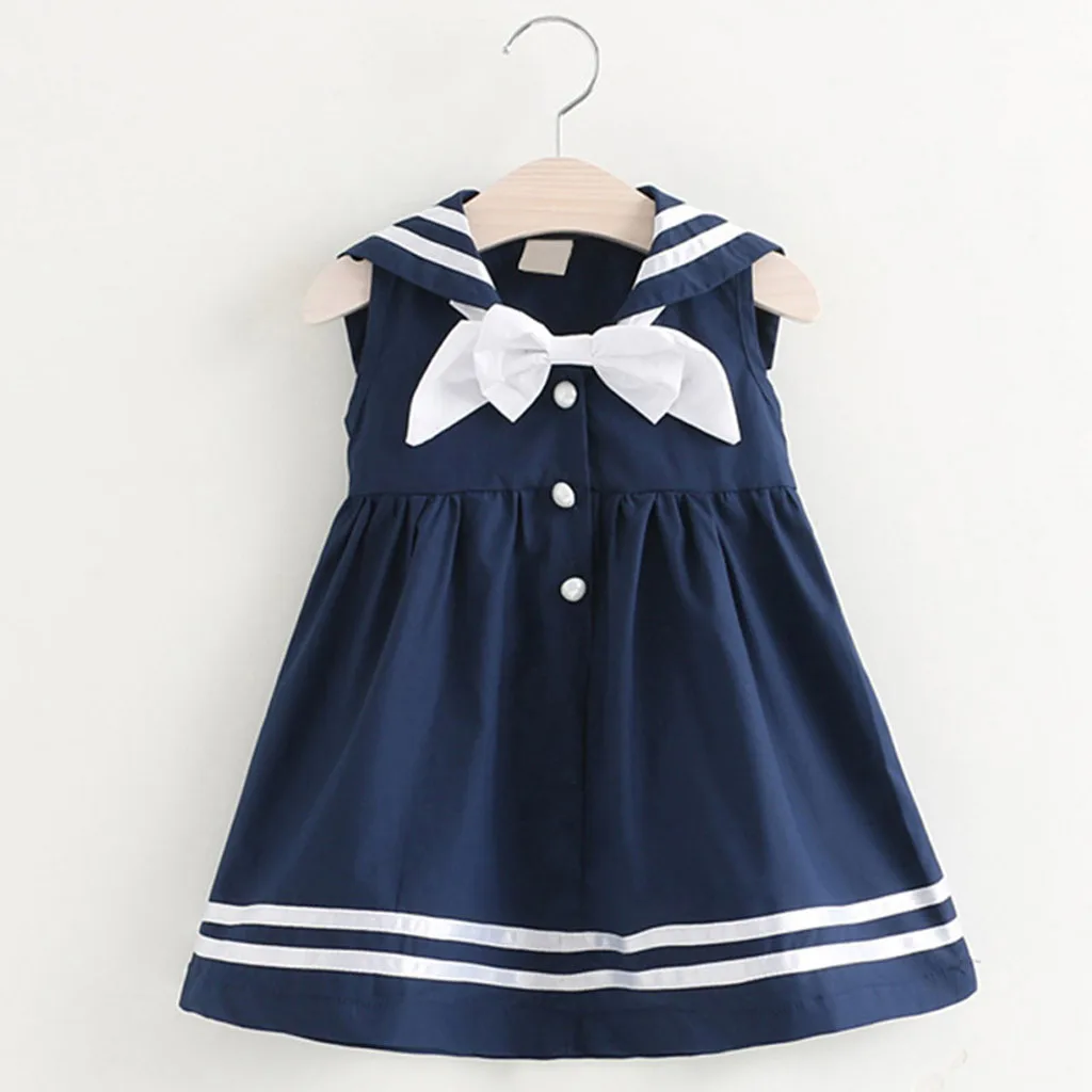 

ARLONEET Toddler Kids Baby Girls Clothes Sleeveless Navy Bowknot Party Princess Dresses g0509