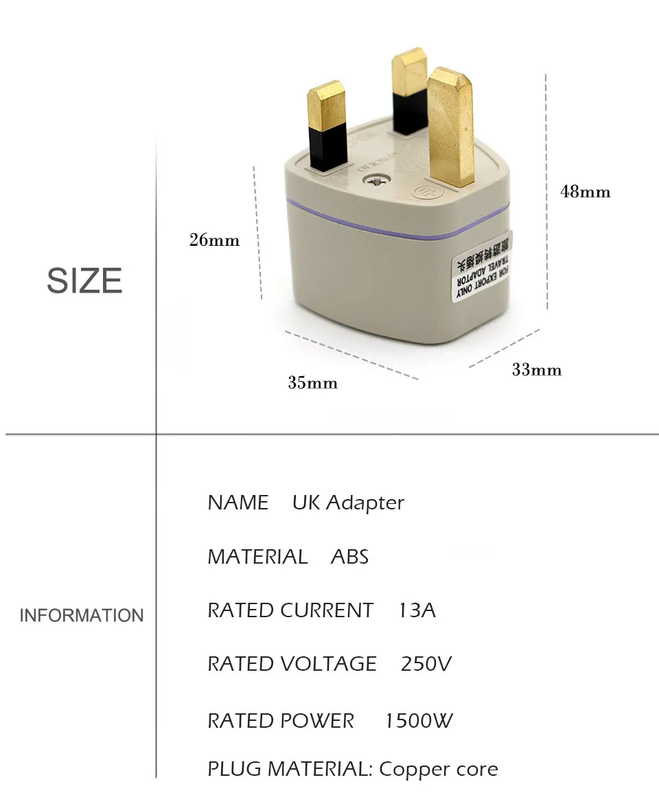 1PC UK Plug Connector Universal US EU AU Converter to UK AC Travel Wall Power plug Charger Adapter in Ireland Singapore Malaysia (9)