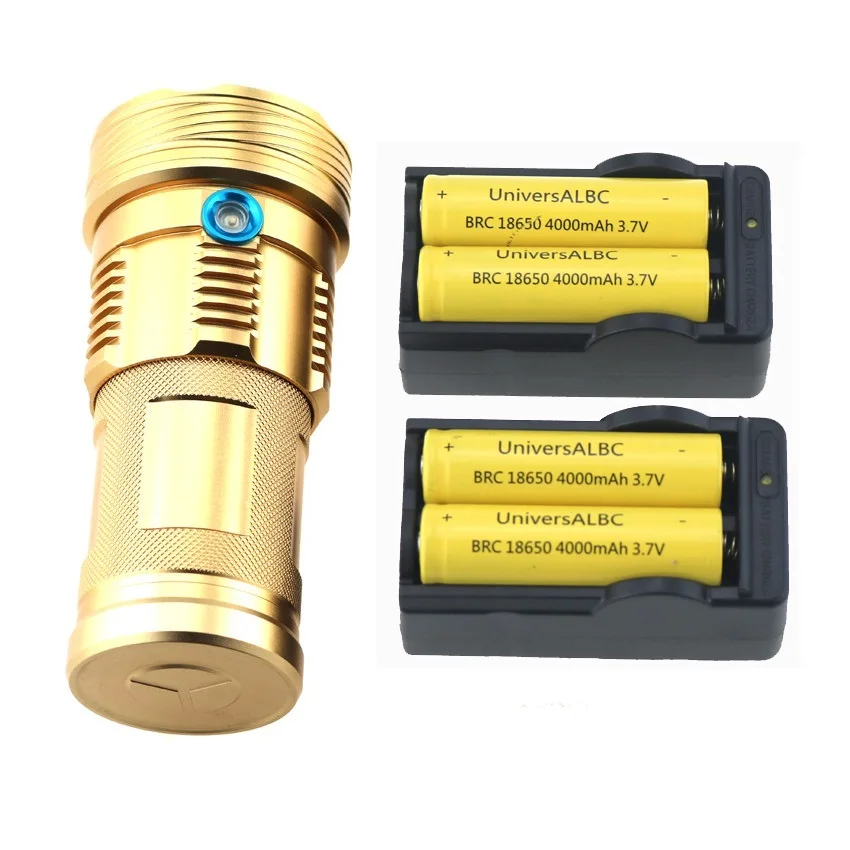 

Waterproof Skyray 20000 Lumens Led Tactical Hunting Flashlight 10x Cree XM-L T6 Led Lanterns Torch + 4x 18650 Battery + Charger