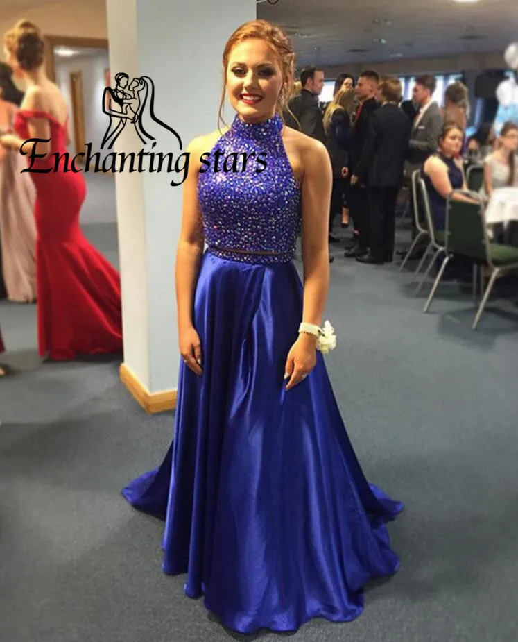 2017 Crystals High Neck Prom Dresses Sleeveless Gorgeous New Two Piece Vintage A-Line Major Beading Hot Lady Evening Dress Gowns | Свадьбы и