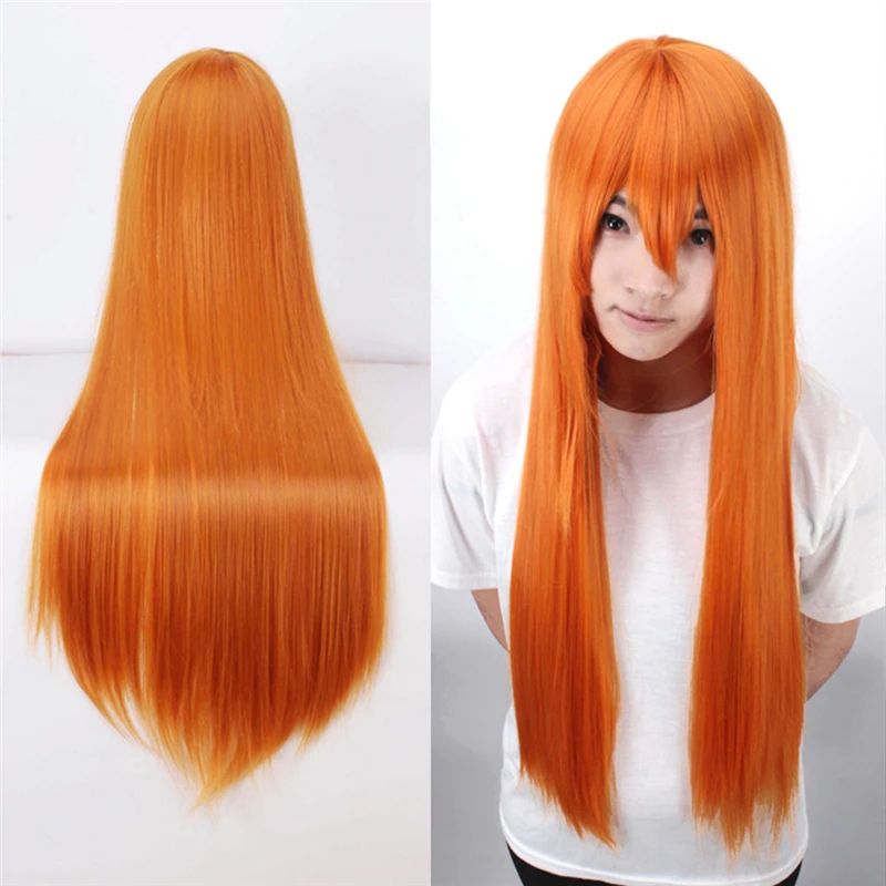 80 Cm Harajuku Orange Wigs Cosplay Costume Party Long Straight Heat