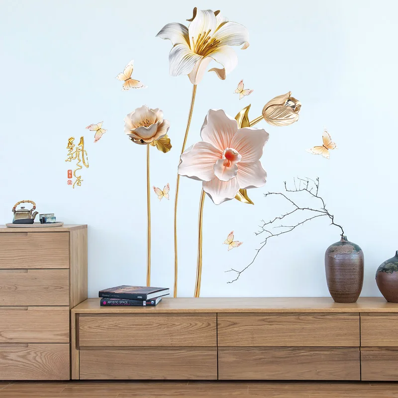 

Chinese style Vivid Flower Eco-friendly Vinyl Bedroom Living Room Removable Wall Stickers Mural Decoration Decals Poster dc18