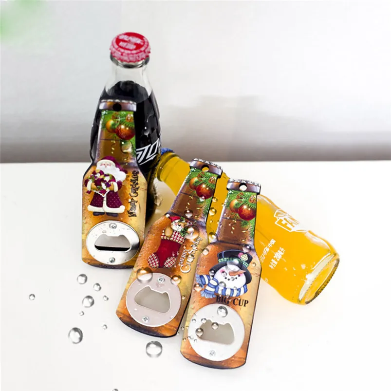 Creative Wooden Bottle Opener Christmas Print Refrigerator Magn Home Decoration Kitchen Eco-Friendly Beer Opener 40MR0401