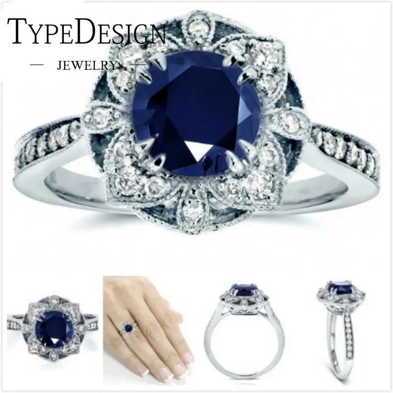 

Fashion Sun Flower Talonpaw Natural Blue Sapphire Gem Ring S925 Silver Natural Gemstone Ring Women's Wedding Party Gift Jewelry