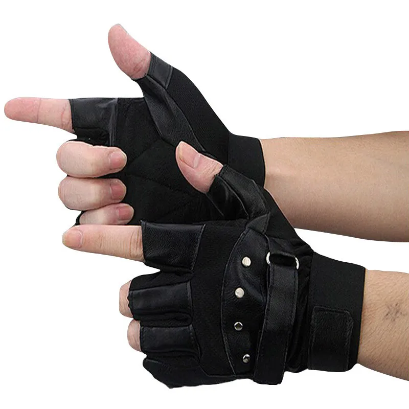 

Men Soft Sheep Leather Gloves Outdoor Driving Motorcycle Biker Fingerless Gloves Cool Half Finger Mittens #VE