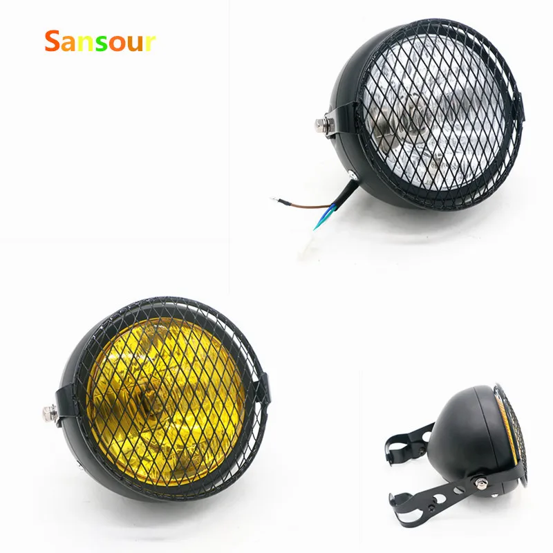 

Black 6 1/2" Grill Retro Vintage Motorcycle Mount Headlight Lamp For Honda etc With Bracket Cafe Racer Bobber Old School