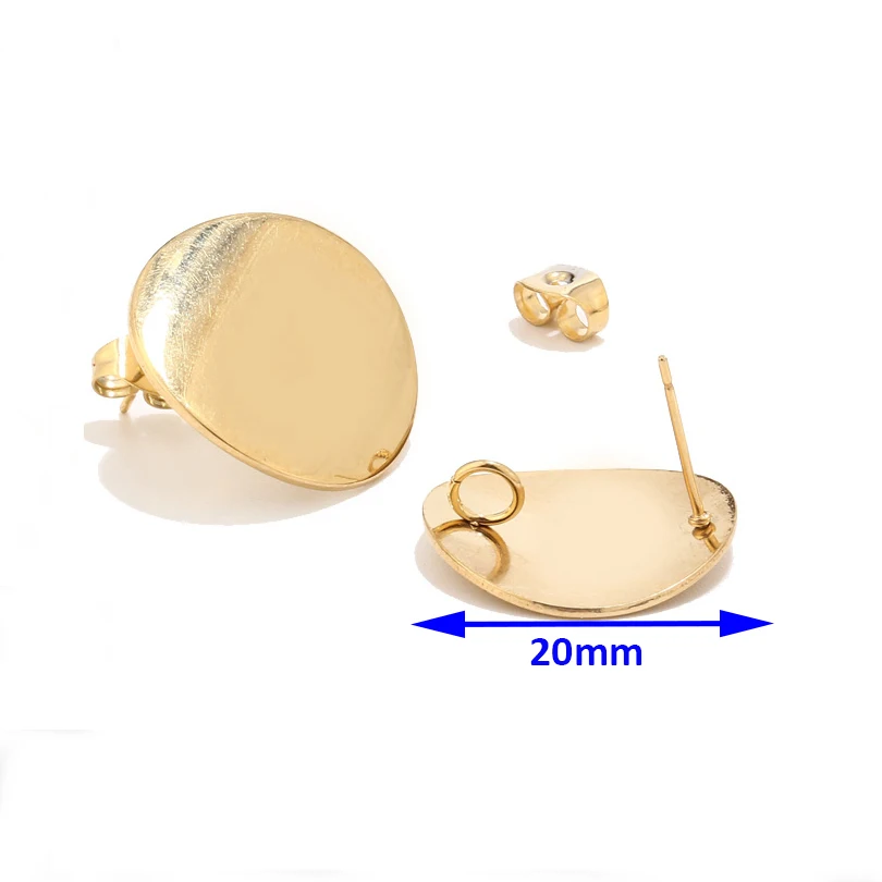 10 шт пустые круглые сережки 20 мм золотые серебряные серьги-гвоздики для изготовления сережек - Цвет: 20mm gold