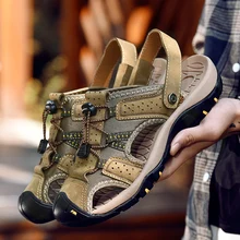 Пляжные мужские сандалии; Летние кожаные сандалии для мужчин; сандалии-гладиаторы; спортивная мужская летняя обувь; большие размеры 38-47