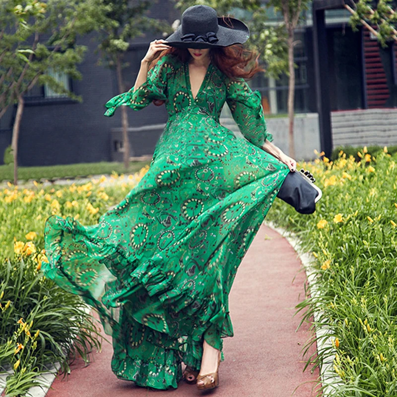 Летнее пляжное платье однотонные зеленые женские летние платья Boho больших