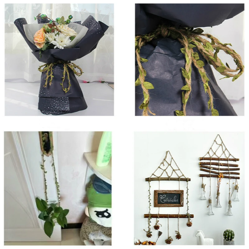 5M Natural Twine String with Leaf creativity DIY craft supplies burlap wedding decoration rustic wedding decor home decoration
