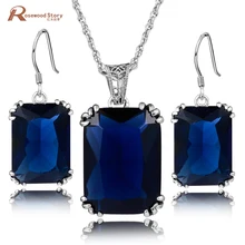Викторианский Винтаж комплект ювелирных изделий синий кристалл горного хрусталя Настоящее 925 пробы серебряные серьги кулон