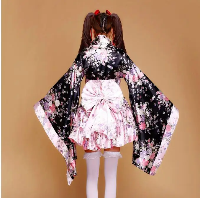 Японское кимоно для девочек Карнавальная Cherry костюмы с длинным рукавом горничной установлен