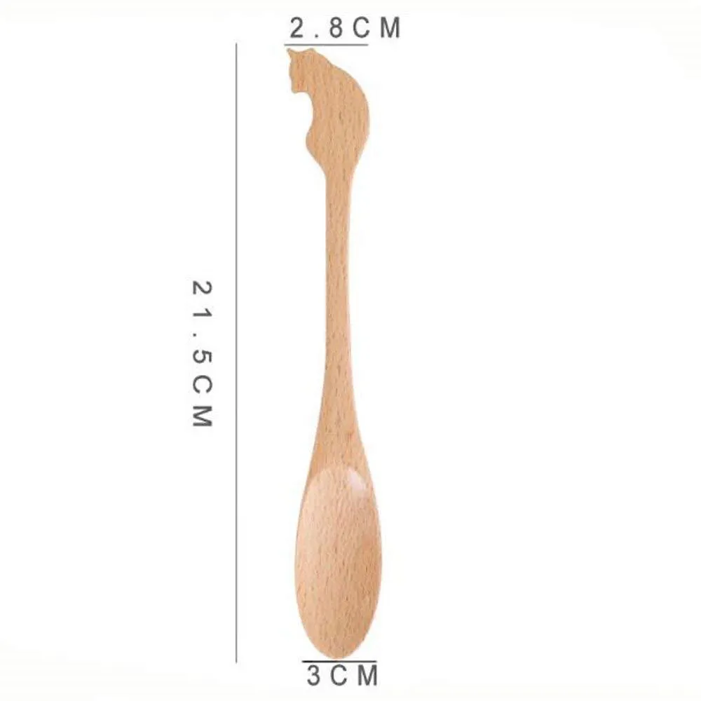 Cute cat Fork Knife Spoon Set Eco Friendly Cutlery Wooden Reusable Utensils Tableware for cat Lover1