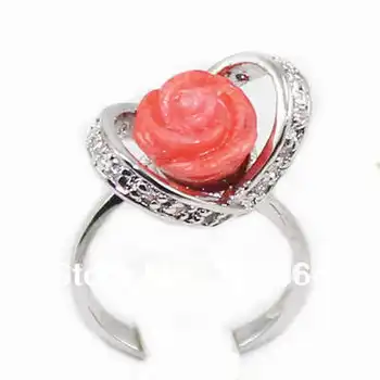 

10MM Carved Pink Coral roses Flower Ring size: 7.8.9