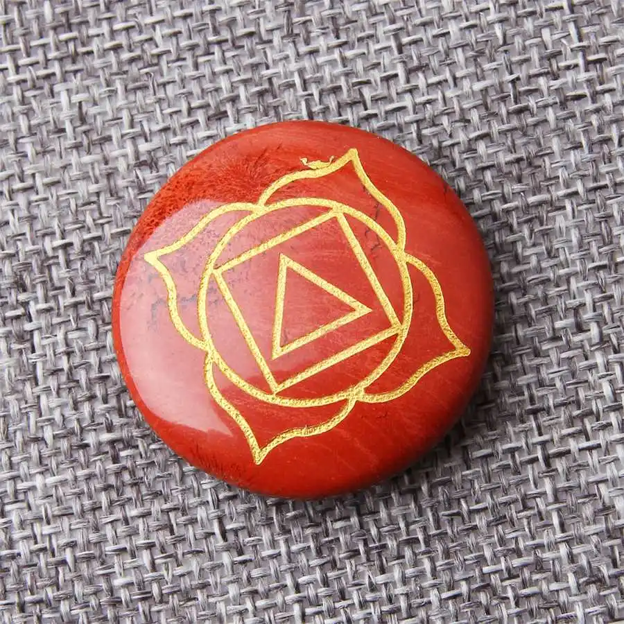 Натуральная круглая чакра, красный агат, аметист, выгравированный шесть символов архангела, волшебный круг, энергетическая терапия рейки, исцеление - Цвет: red jasper