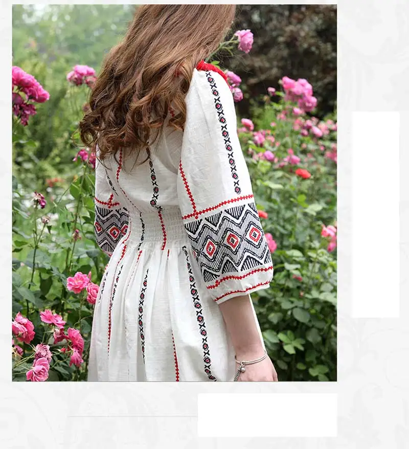 KHALEE YOSE White Embroidery Midi Dress Autumn Long Dresses Womens Puff Sleeve Elastic Waist Boho Hippie Holiday Dress Female