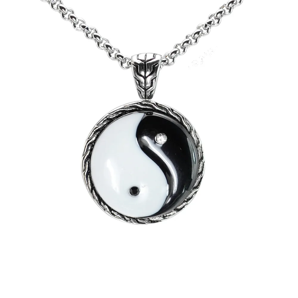 Chinese Taoism Taiji Taichi Yin Yang Pendant Black Enamel Stainless ...