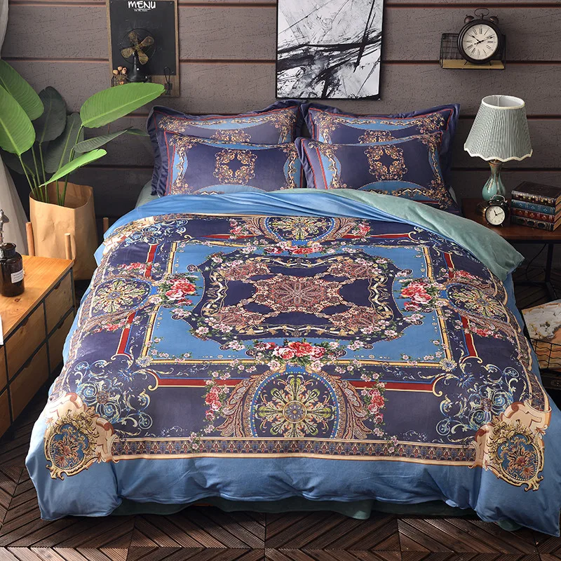 

Luxury Flannel Velvet Classic Fashion Bedding Set Winter Warm Fleece Soft Duvet Cover Bed Sheet Pillowcases Queen King Size 4Pcs