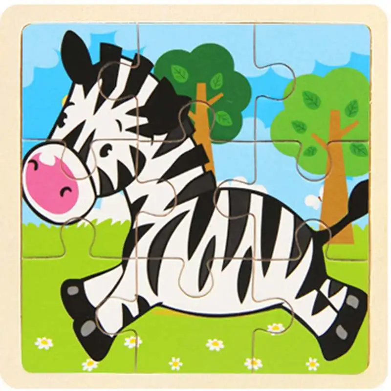 Sale 9pcs Of Wood Puzzle Zebra Cartoon Animal Jigsaw Baby Young