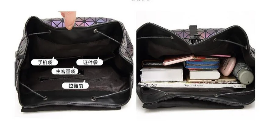 Biseafairy Luminous Backpack Diamond Lattice Bag Travel Geometric Women Fashion Bag Teenage Girl School Noctilucent Backpack 20