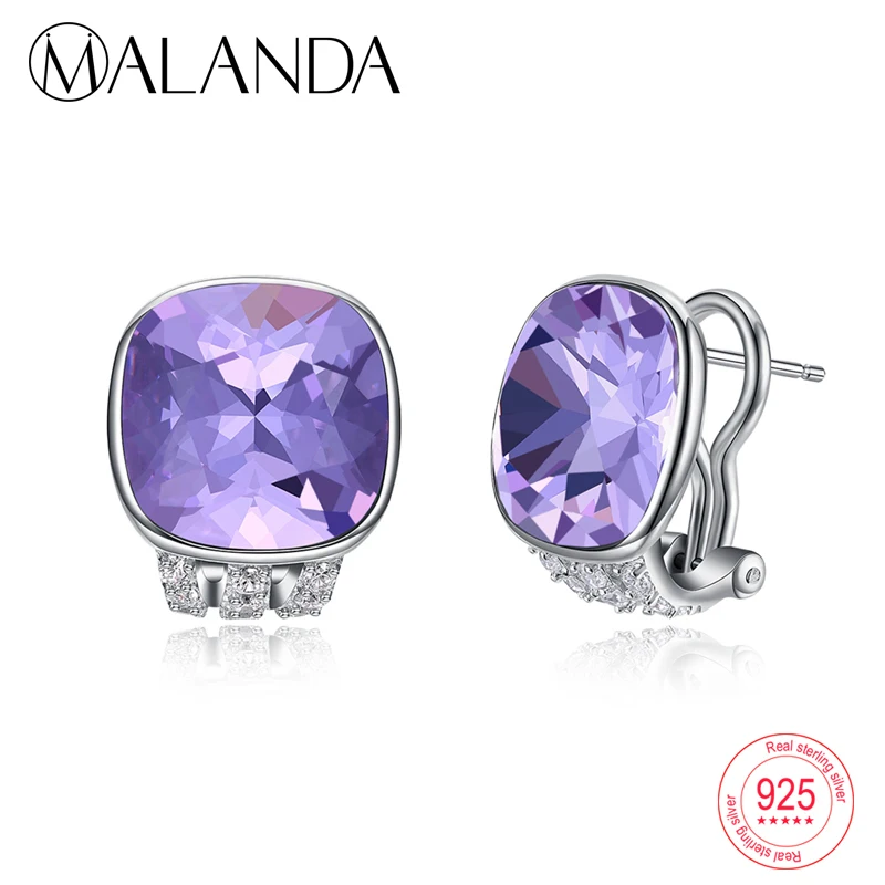 

MALANDA Round Crystals From Swarovski Stud Earrings 925 sterling silver Earrings New Fashion Piercing Earring Party Jewelry Gift