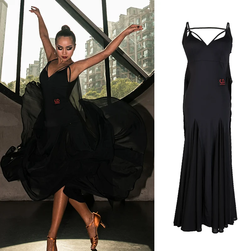 

Ballroom Dance Dress Black Sexy Sling Backless Women Ballroom Waltz Dresses Spanish Flamenco Standard Practice Wear DN3984