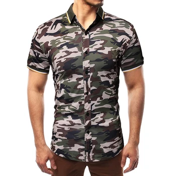 

Camouflage Short Sleeve Men's Shirt 2019 New Summer European Fashion Shirt Male Patchwork Collar Slimming Casual Blouse Man