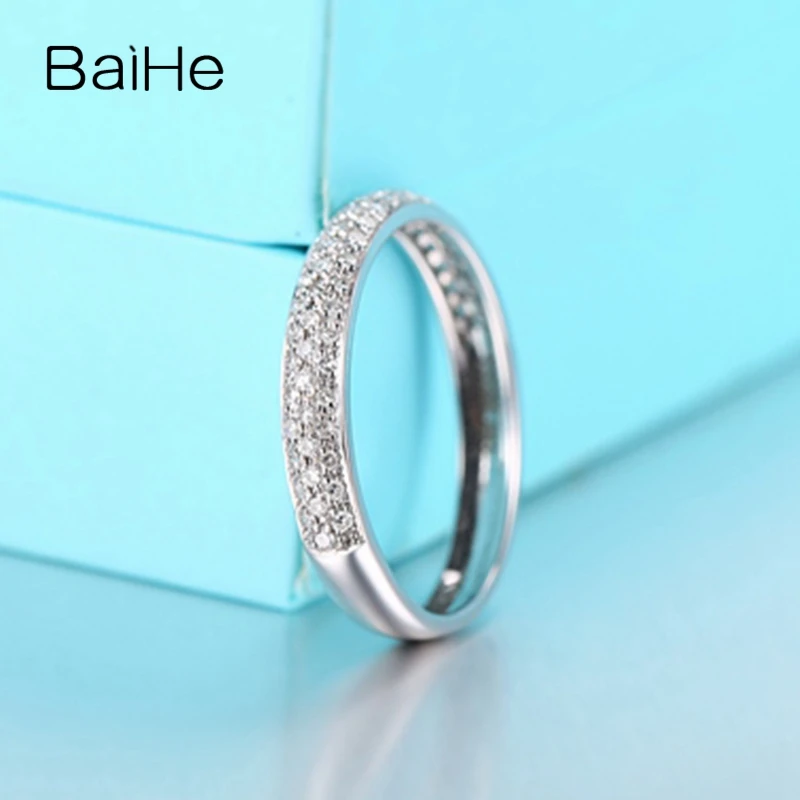 BAIHE Твердые 10 К из белого золота(AU417) 0.2ct H/SI круглая огранка из натуральной бриллиантами Обручение Для женщин Fine Jewelry подарок кольцо