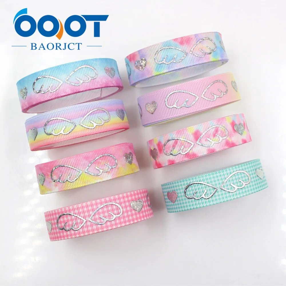 

OOOT BAORJCT I-19326-729,10yards 16mm laser Silver cute cartoon Printed grosgrain ribbon DIY handmade headdres wedding gift wrap