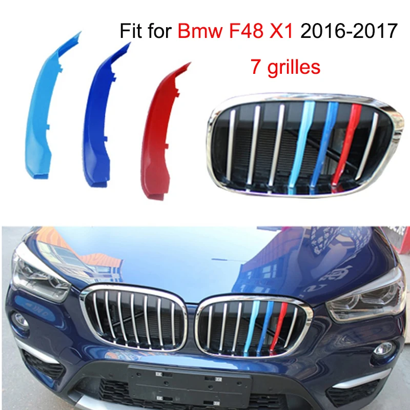 3D M Styling Car Front Grille Trim Strips Grills Cover Performance Decoration Stickers For BMW X1 F48 2016 2017 7 Grilles 3pcs