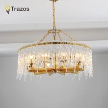 TRAZOS, Роскошная Современная хрустальная люстра для гостиной, круглый светодиодный подвесной светильник, золотые украшения для дома, хрустальная лампа