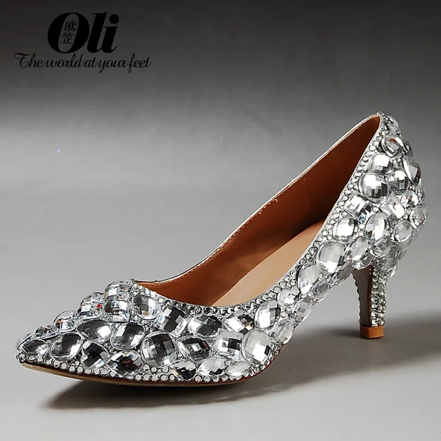 Gem Rhinestone Pointed Toe Single Shoes Female Low Heeled Wedding Gem Rhinestone Pointed Toe Single Shoes Female Low Heeled Wedding Plus Size Formal Dress