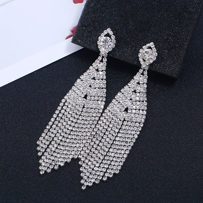1 pairs Luxury Shining Crystal Diamante Long Tassel Earrings Drop Dangle Big Earrings