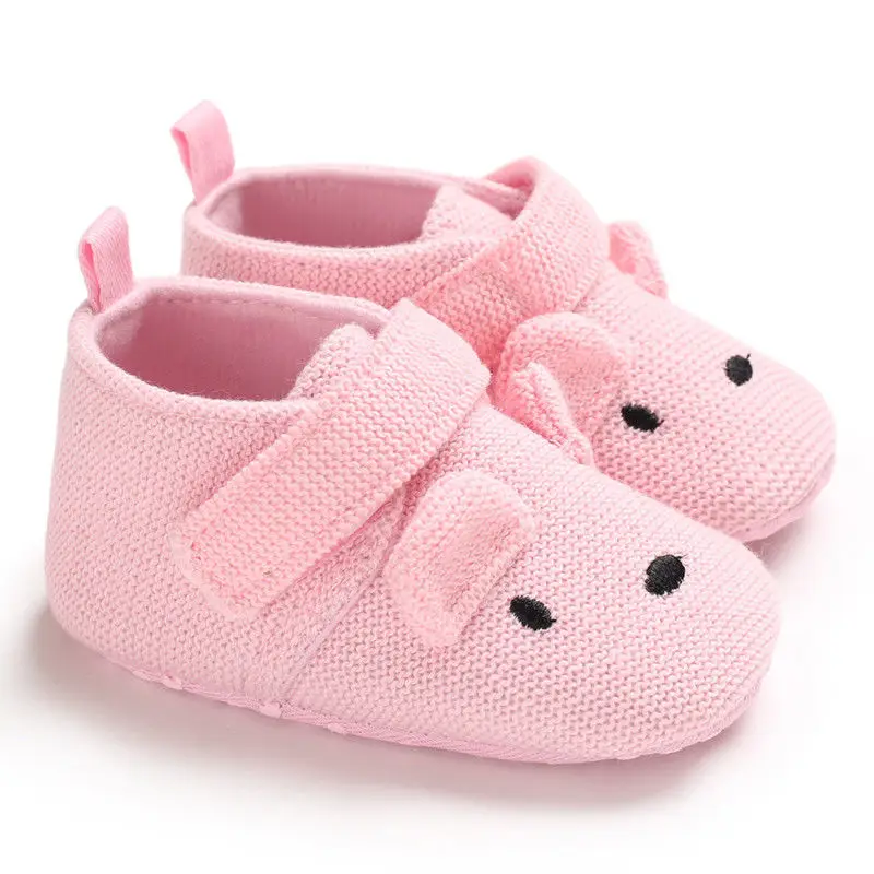 Брендовая новая обувь для новорожденных мальчиков и девочек с мягкой подошвой, теплая Повседневная обувь для новорожденных с мультяшным рисунком - Цвет: Розовый