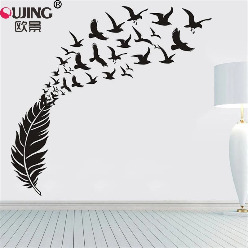 Creative Large Feather Flying Birds Wall Sticker 160*170cm Home Decor