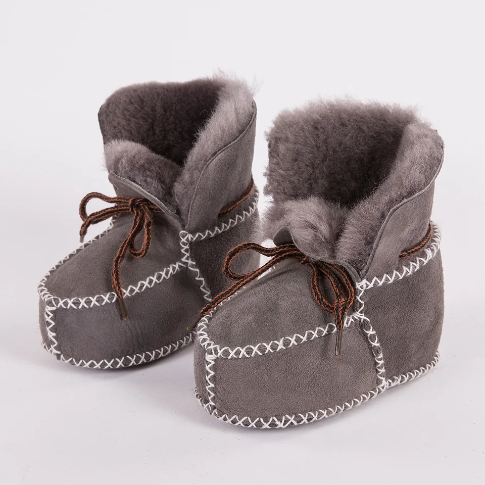 New Keep warm winter Genuine Leather Wool fur baby boy boots toddler girls soft Moccasins shoes with plush Sheepskin booties