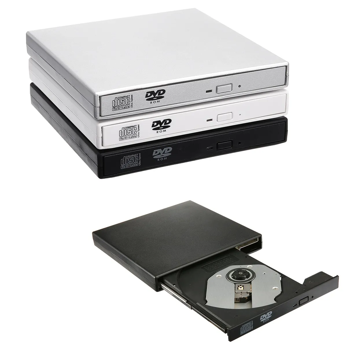 S SKYEE External Optical Drive Combo USB 2.0 CD/DVD-ROM CD-RW Player Burner Slim Portable Reader Recorder for Laptop PC