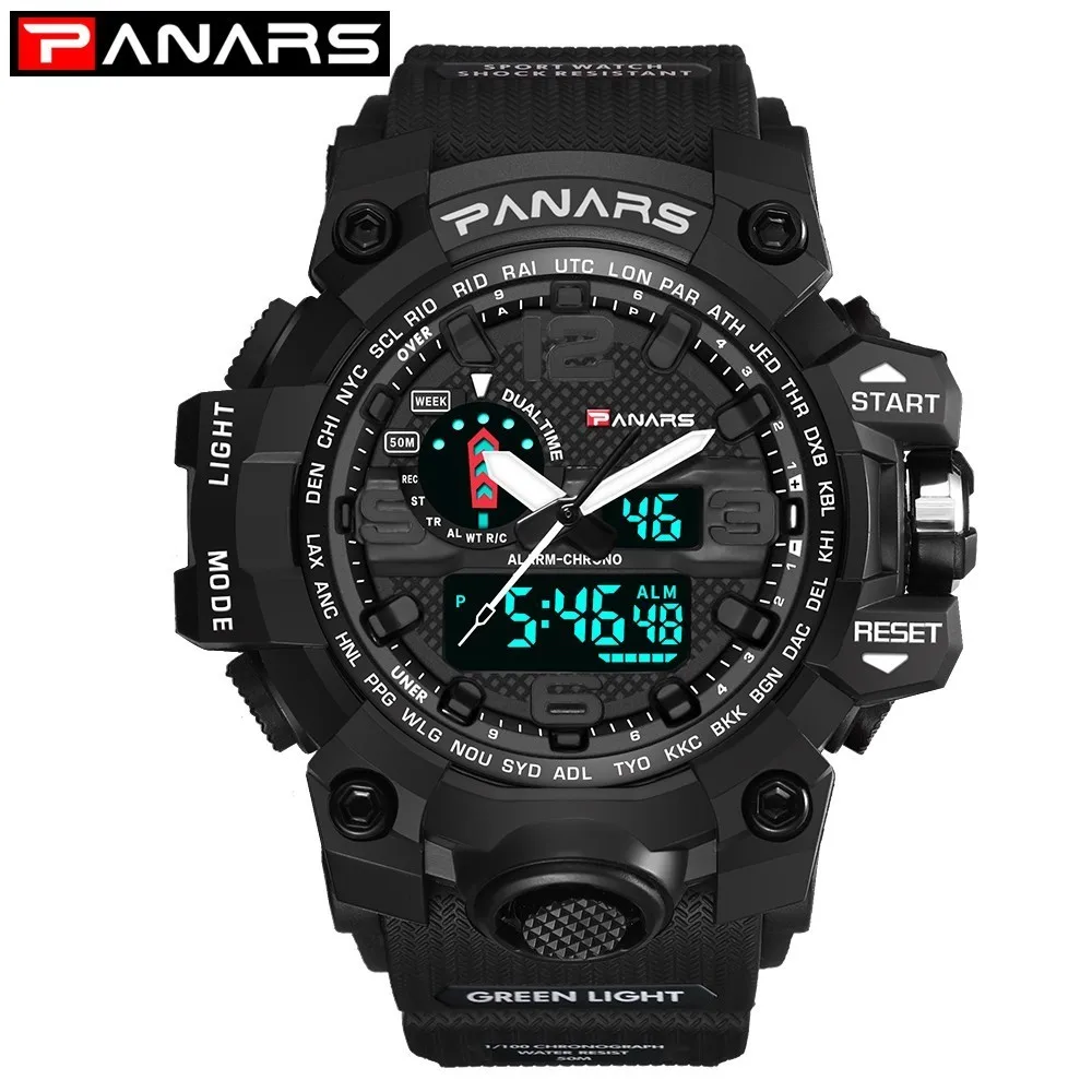 

PANARS Analog Digital Watch Men Dual Display Quartz Sports Watches Man Waterproof Swimming Led Watch Electronic relogio militar